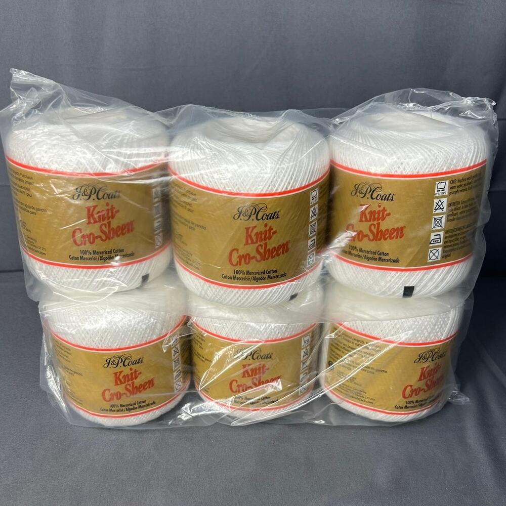 J&P Coats Cotton Cro-Sheen 2 Packs (6) Total Spools White Vintage